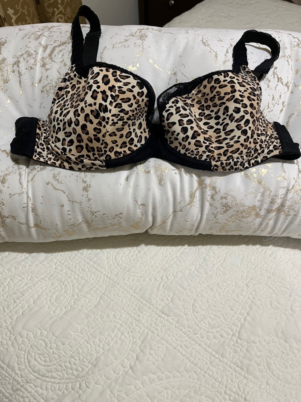Cacique Leopard Print Underwire Bra with Black Trim